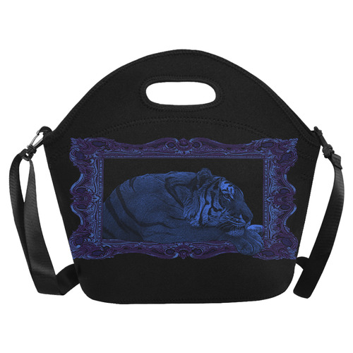 blue tiger framed Neoprene Lunch Bag/Large (Model 1669)