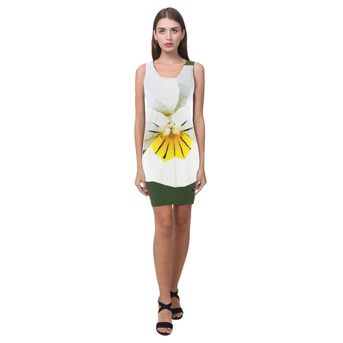 White Pansy Floral Low Poly Geometric Art Medea Vest Dress (Model D06)