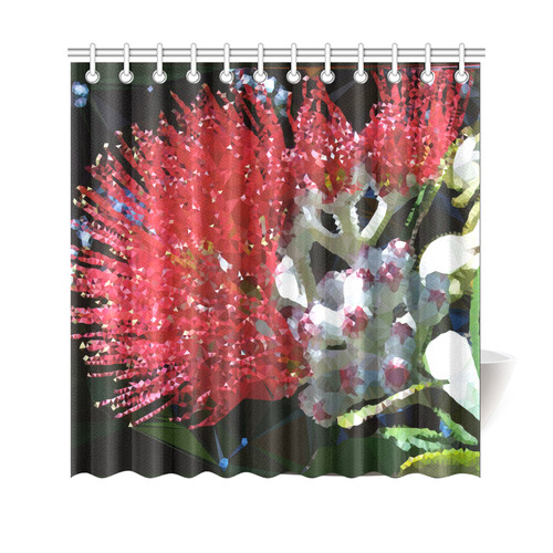 New Zealand Red Floral Low Poly Art Shower Curtain 69"x70"