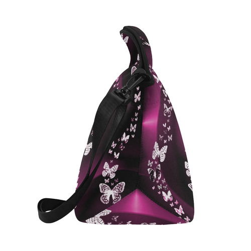 Pink Butterfly Swirl Neoprene Lunch Bag/Large (Model 1669)