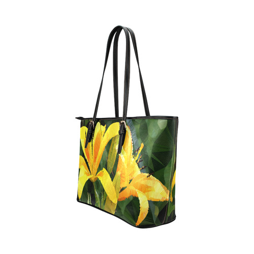 Yellow Lilies Low Poly Floral Geometric Landscape Leather Tote Bag/Small (Model 1651)