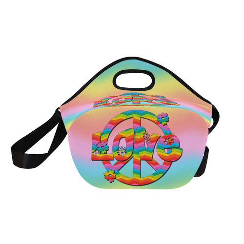 Colorful Love and Peace Background Neoprene Lunch Bag/Large (Model 1669)