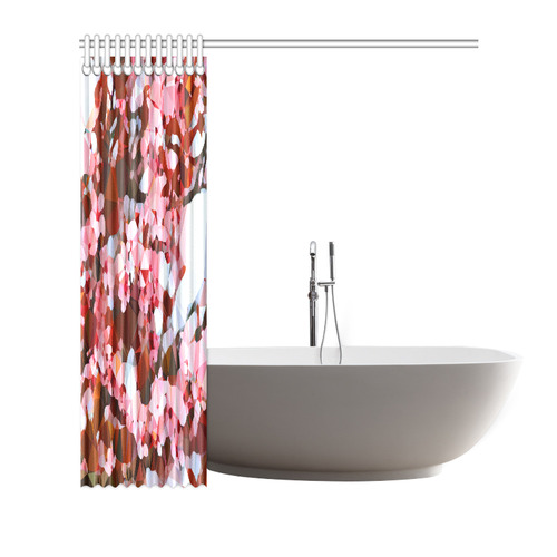 Blossoming Cherry Tree Floral Low Poly Triangles Shower Curtain 72"x72"