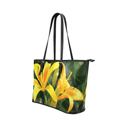 Yellow Lilies Low Poly Floral Geometric Landscape Leather Tote Bag/Small (Model 1651)