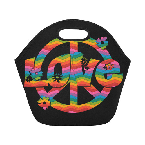 Colorful Love and Peace Neoprene Lunch Bag/Small (Model 1669)