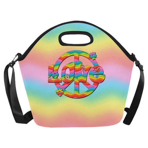 Colorful Love and Peace Background Neoprene Lunch Bag/Large (Model 1669)