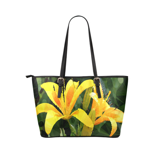 Yellow Lilies Low Poly Floral Geometric Landscape Leather Tote Bag/Small (Model 1651)