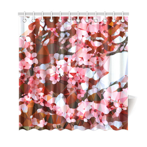 Blossoming Cherry Tree Floral Low Poly Triangles Shower Curtain 69"x72"