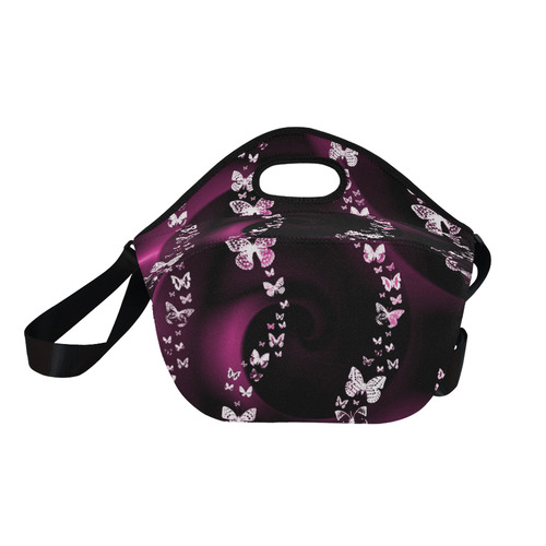 Pink Butterfly Swirl Neoprene Lunch Bag/Large (Model 1669)