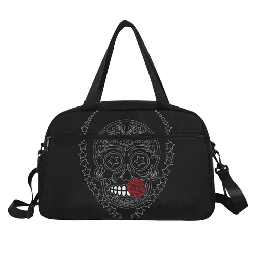 Sugar Skull Red Rose Black Fitness Handbag (Model 1671)