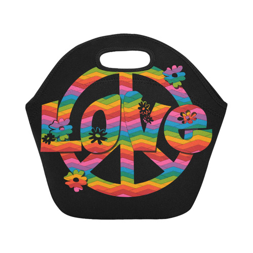 Colorful Love and Peace Neoprene Lunch Bag/Small (Model 1669)