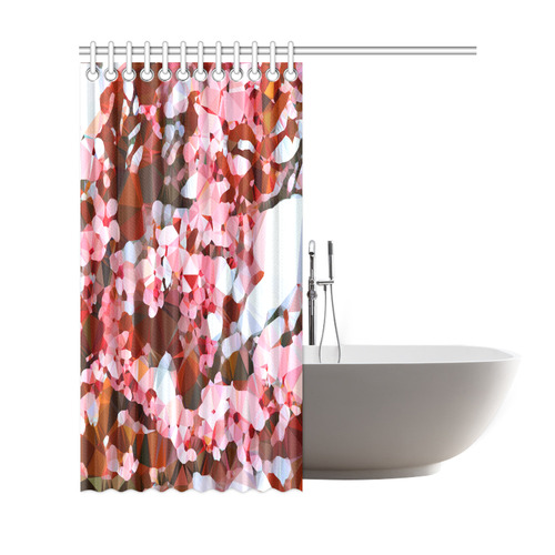 Blossoming Cherry Tree Floral Low Poly Triangles Shower Curtain 69"x72"