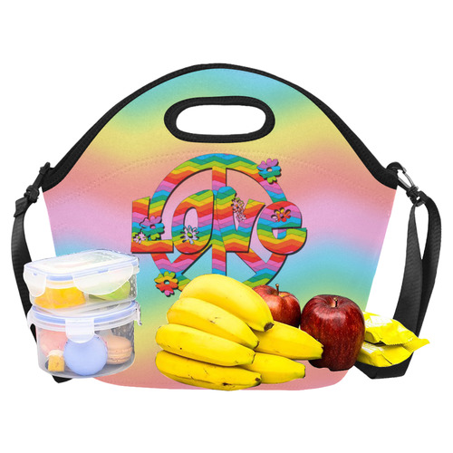 Colorful Love and Peace Background Neoprene Lunch Bag/Large (Model 1669)