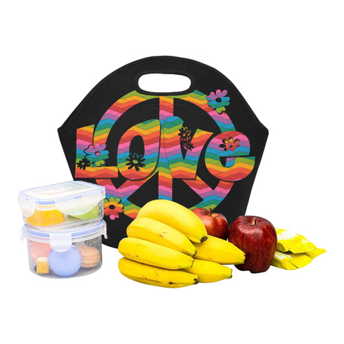 Colorful Love and Peace Neoprene Lunch Bag/Small (Model 1669)