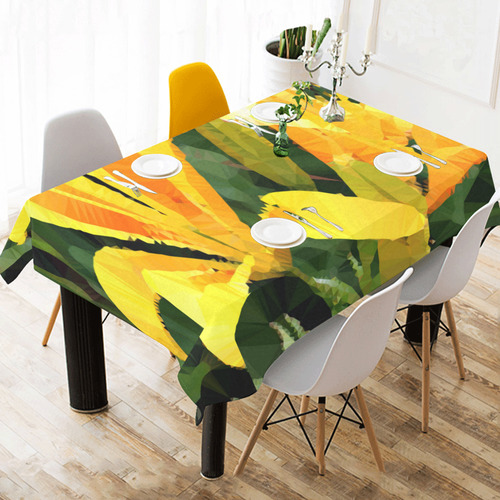 Yellow Lilies Low Poly Floral Geometric Landscape Cotton Linen Tablecloth 60" x 90"