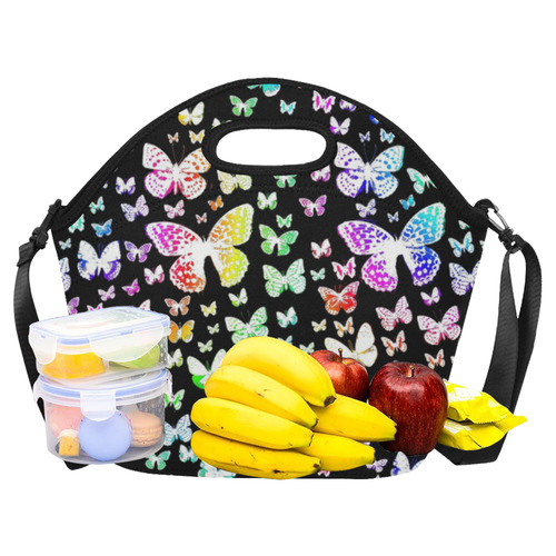 Rainbow Butterflies Neoprene Lunch Bag/Large (Model 1669)