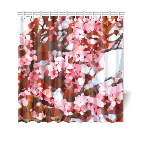 Blossoming Cherry Tree Floral Low Poly Triangles Shower Curtain 69"x70"