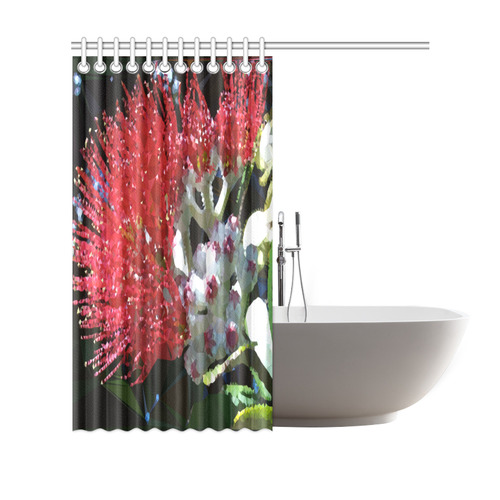 New Zealand Red Floral Low Poly Art Shower Curtain 69"x70"