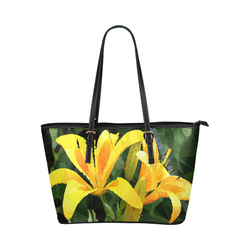 Yellow Lilies Low Poly Floral Geometric Landscape Leather Tote Bag/Small (Model 1651)