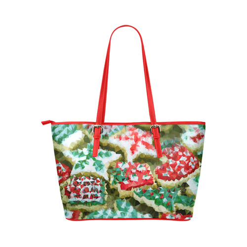 Christmas Cookies Low Poly Geometric Triangles Leather Tote Bag/Small (Model 1651)