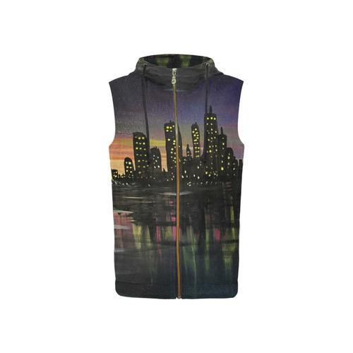 City Lights All Over Print Sleeveless Zip Up Hoodie for Women (Model H16)