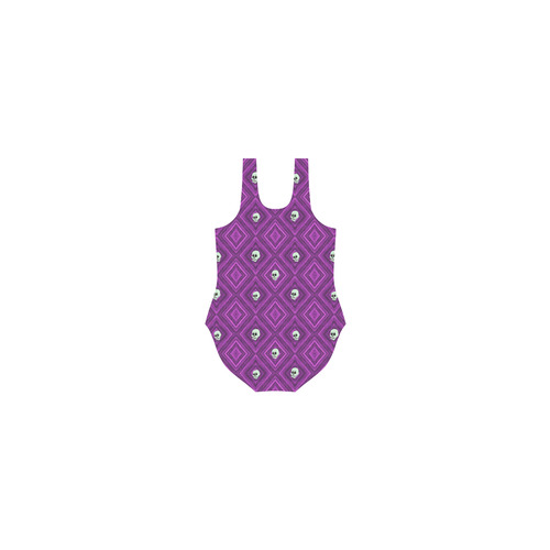 Funny little Skull pattern, purple by JamColors Vest One Piece Swimsuit (Model S04)
