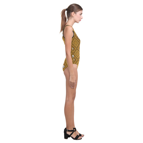 Funny little Skull pattern, golden by JamColors Vest One Piece Swimsuit (Model S04)