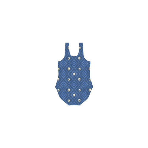 Funny little Skull pattern, blue by JamColors Vest One Piece Swimsuit (Model S04)