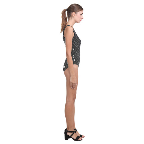 Funny little Skull pattern, B&W by JamColors Vest One Piece Swimsuit (Model S04)