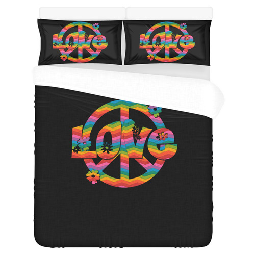 Colorful Love and Peace 3-Piece Bedding Set