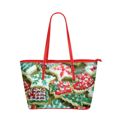 Christmas Cookies Low Poly Geometric Triangles Leather Tote Bag/Small (Model 1651)