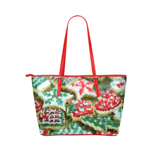 Christmas Cookies Low Poly Geometric Triangles Leather Tote Bag/Large (Model 1651)