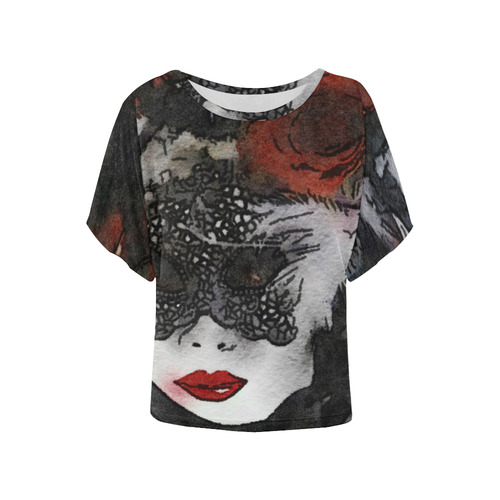 Grand Masquerade Mask 02 Women's BatwingSleeved Blouse T shirt (Model