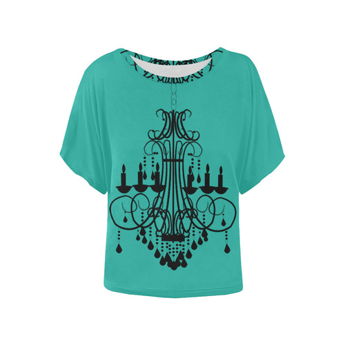Chandalier Turquoise Winged Top Women's Batwing-Sleeved Blouse T shirt (Model T44)