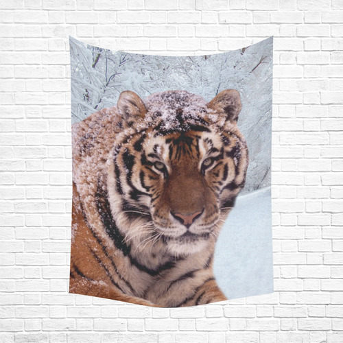 Tiger and Snow Cotton Linen Wall Tapestry 60"x 80"