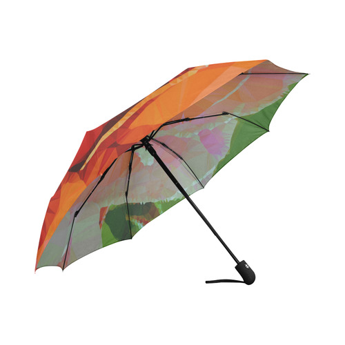 Pink Rose Floral Geometric Low Poly Triangles Auto-Foldable Umbrella (Model U04)