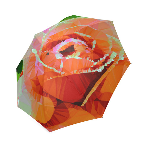 Pink Rose Floral Geometric Low Poly Triangles Foldable Umbrella (Model U01)