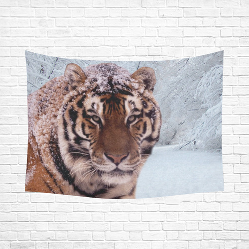 Tiger and Snow Cotton Linen Wall Tapestry 80"x 60"