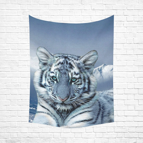 Blue White Tiger Cotton Linen Wall Tapestry 60"x 80"