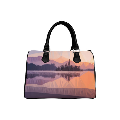 Orange Sunset Low Poly Polygon Triangle Landscape Boston Handbag (Model 1621)