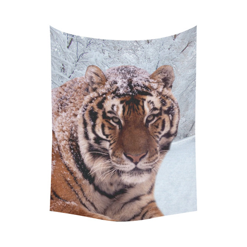 Tiger and Snow Cotton Linen Wall Tapestry 60"x 80"