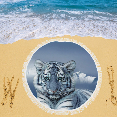 Blue White Tiger Circular Beach Shawl 59"x 59"