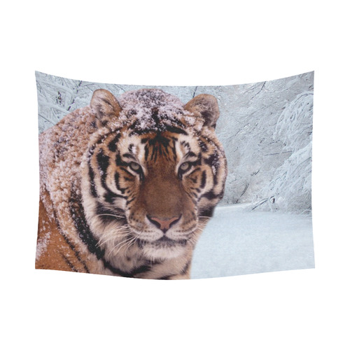 Tiger and Snow Cotton Linen Wall Tapestry 80"x 60"