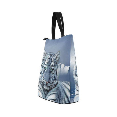 Blue White Tiger Nylon Lunch Tote Bag (Model 1670)