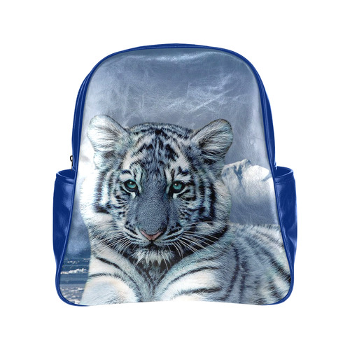 Blue White Tiger Multi-Pockets Backpack (Model 1636)