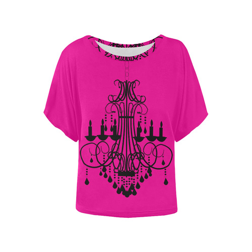 Chandalier Pink Winged Top Women's Batwing-Sleeved Blouse T shirt (Model T44)