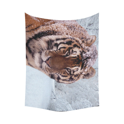 Tiger and Snow Cotton Linen Wall Tapestry 80"x 60"
