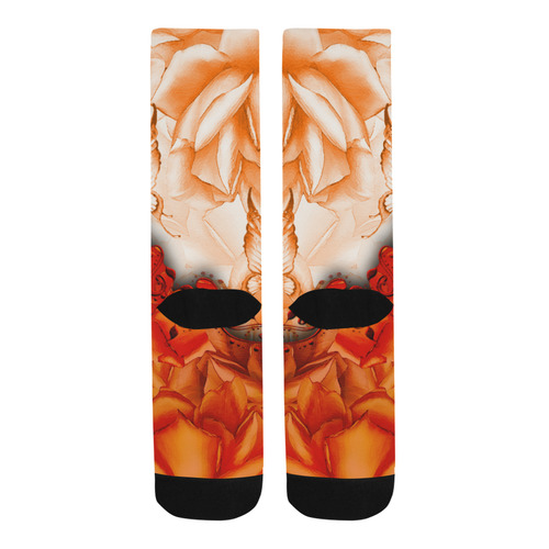 Sorf red flowers with butterflies Trouser Socks