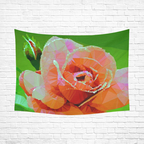 Pink Rose Floral Geometric Low Poly Triangles Cotton Linen Wall Tapestry 80"x 60"