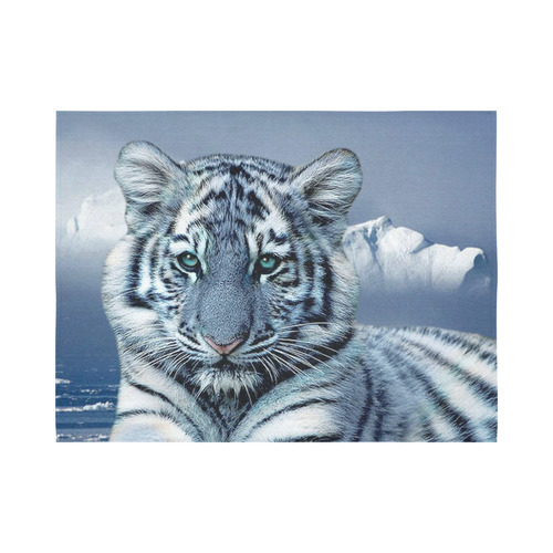 Blue White Tiger Cotton Linen Wall Tapestry 80"x 60"